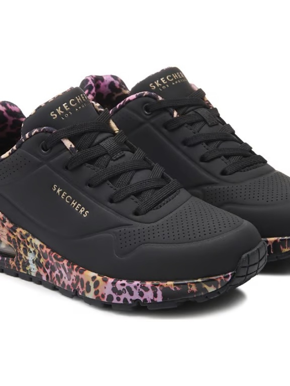 Skechers Women's Black Sneakers with Multicolor Leopard Detail